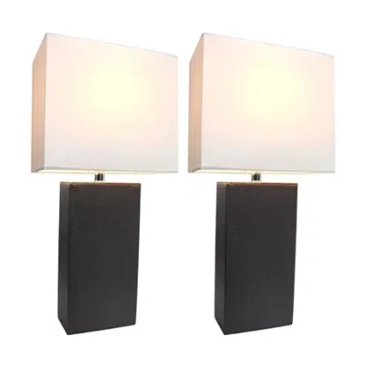 All The Rages Elegant Designs 2 Pk Modern Leather Table Lamps In Black
