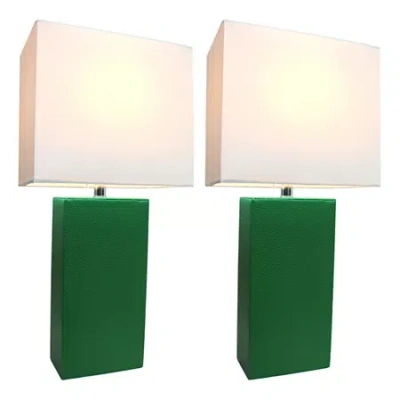 All The Rages Elegant Designs 2 Pk Modern Leather Table Lamps In Green