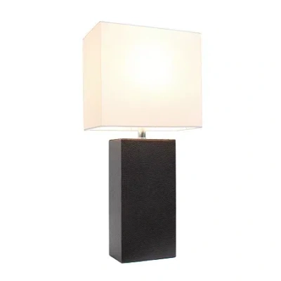 All The Rages Elegant Designs Modern Leather Table Lamp With White Fabric Shade In Brown