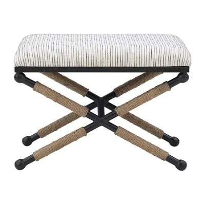 Linon Arjean Living Room Collection Upholstered Footstool In Black