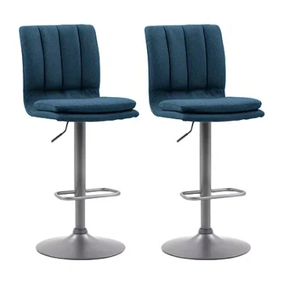 Corliving Palmer 2-pc. Tufted Swivel Bar Stool In Blue
