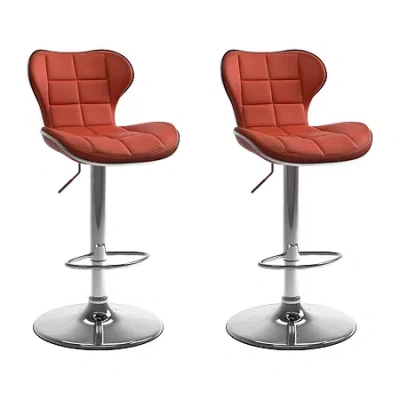 Corliving Bonded Leather 2-pc. Adjustable Swivel Bar Stool In Red