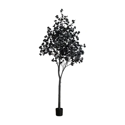 Nearly Natural 9ft Pre-lit Black Eucalyptus Lighted Indoor Artificial Tree In Black
