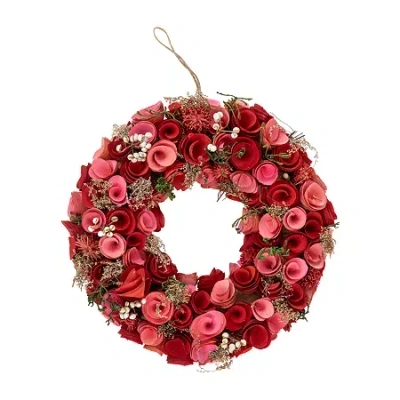 Northlight 12.25"shaved Wood Roses Wreath In Pink