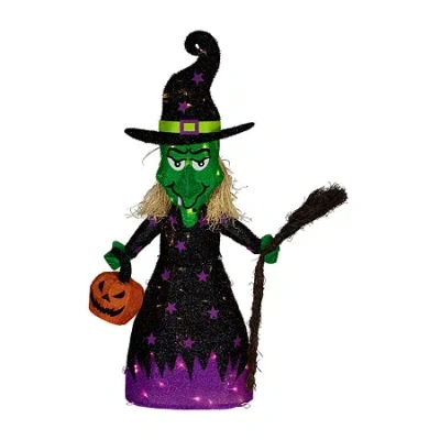 Northlight 39" Led Lighted Witch With Broom Halloween Yard Art In Purple