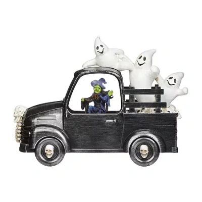 Roman 7"h Lighted Swirl Witch Truck With Ghosts Halloween Tabletop Decor In White
