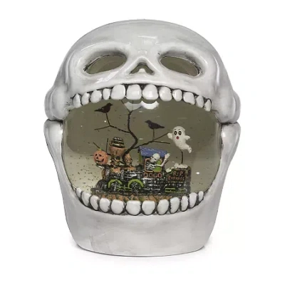 Roman 7" Lighted Skull Swirl Halloween Tabletop Decor In White