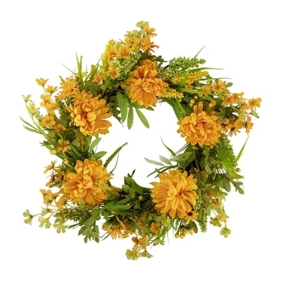Northlight 24in Yellow Peony Artificial Fall Harvest Twig Wreath In Green