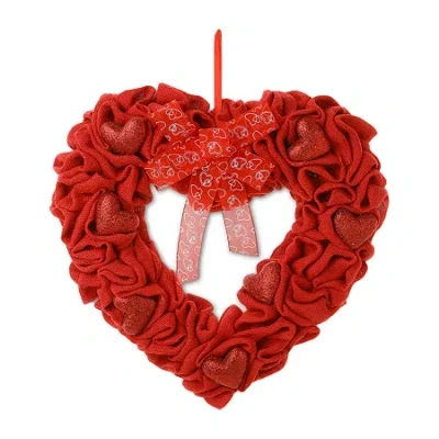 Glitzhome Red Burlap Heart Wreath In Red