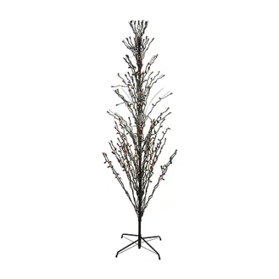 Northlight 9' Pre-lit Black Cascade Outdoor Halloween Twig Tree Orange Lights In Black