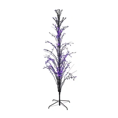 Northlight 6' Pre-lit Black Cascade Outdoor Halloween Twig Tree Purple Lights In Black
