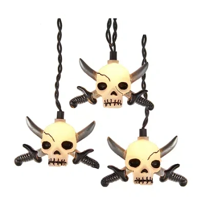 Kurt Adler Ul 10-light Skull With Silver Sword Light Set In White