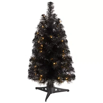 Nearly Natural 2 Foot Black Faux With Lights Artificial Plant In Black