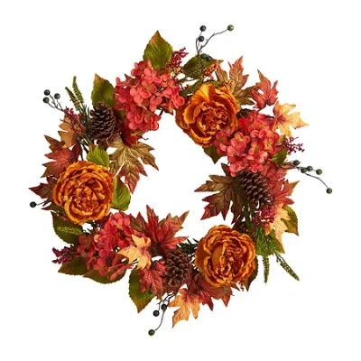 Nearly Natural 25" Assorted Faux Wreath In Orange