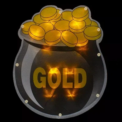 Northlight 12in Led Lighted Irish Pot Of Gold Silhouette St. Patricks Day Window Decor In Black