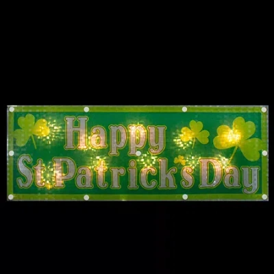 Northlight 17in Lighted Holographic Happy Silhouette St. Patricks Day Window Decor In Green