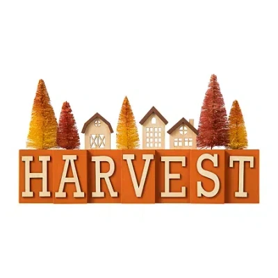 Glitzhome Harvest Wooden Thanksgiving Tabletop Decor In Orange