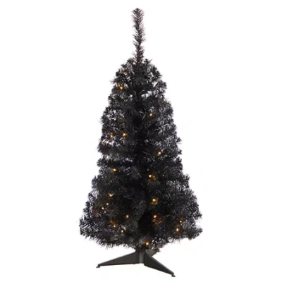 Nearly Natural 3 Foot Black Faux With Lights Halloween Tree In Black
