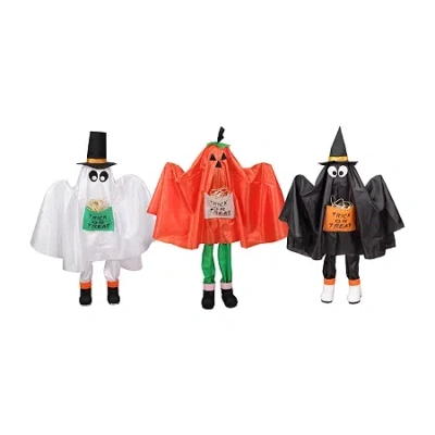 Northlight Set Of 3 Ghost Pumpkin And Bat Standing Halloween Kid Figures 36in In Black