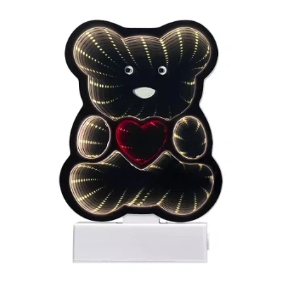 Northlight Led Lighted 3d Teddy Bear With Heart Infinity Mirror In Black