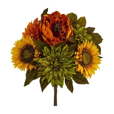 Nearly Natural Set Of 2 Peony Sunflower Artificial Flowers In Multi