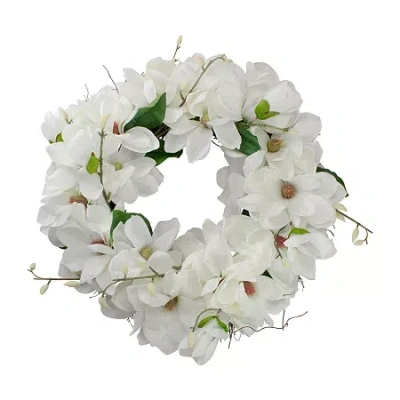 Northlight Magnolias Artificial Spring Wreath In White