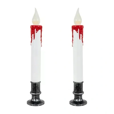 Northlight 9in Led White And Red Candles 2-pc. Lighted Halloween Tabletop Decor In White