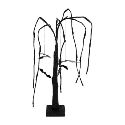Northlight 24in Led Black Glittered Willow Lighted Indoor Artificial Tree In Black
