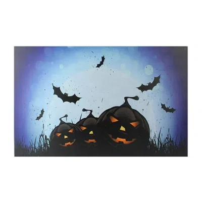 Northlight Led Jack-o-lanterns And Bats Canvas Art In Orange
