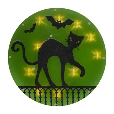 Northlight 13.75in Lighted Black Cat Silhouette Decorative Lantern In Green