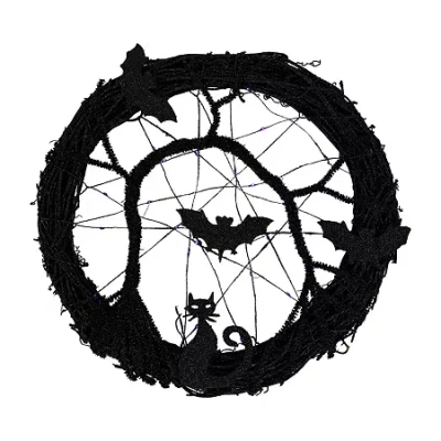 Northlight 13in Led Black Twig With Bats Wreath In Black