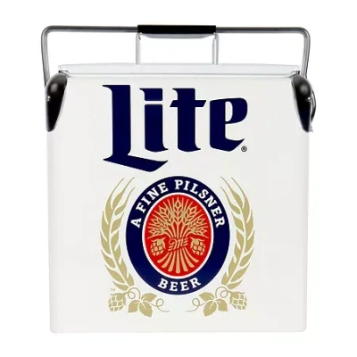 Koolatron Miller Lite Retro Ice Chest Cooler With Bottle Opener 13l (14 Qt)- White And Blue In White