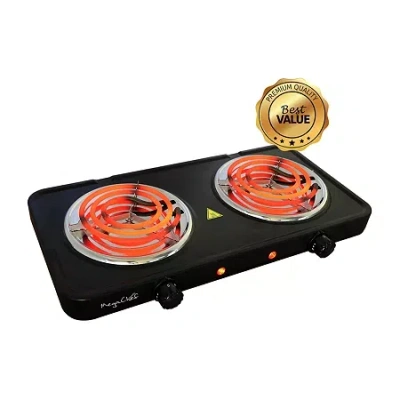 Megachef Portable Dual Coil Electric Burner In Black