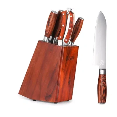 Commercial Chef 6-pc. Knife Block Set In Brown