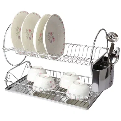 Megachef Chrome Plated 17.5 Inch Two Shelf Dish Rack In Silver