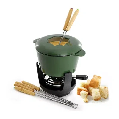 Megachef Enameled Cast Iron Fondue Set In Green