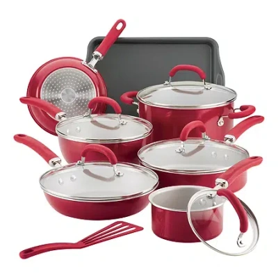 Rachael Ray Create Delicious 13-pc. Aluminum Non-stick Cookware Set In Red