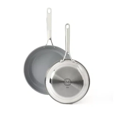 Martha Stewart Stainless Steel Ceramic Non-stick 2-pc. Frying Pan Set In Silver