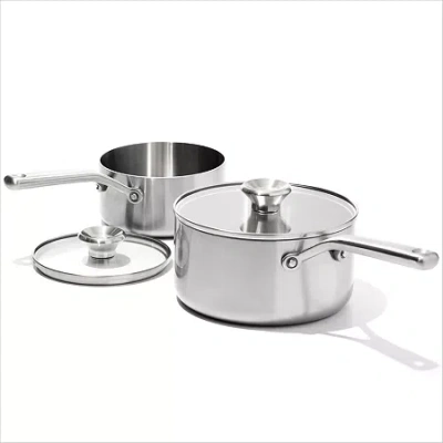 Oxo Mira 3-ply Stainless Steel 4-pc. Sauce Pan Set In Silver