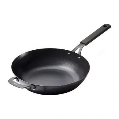 Oxo Black Steel 12" Wok With Helper Handle & Silicone Sleeve In Black