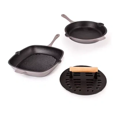 Berghoff Neo Cast Iron 3-pc. Grill Pan And Slotted Steak Press In Gray