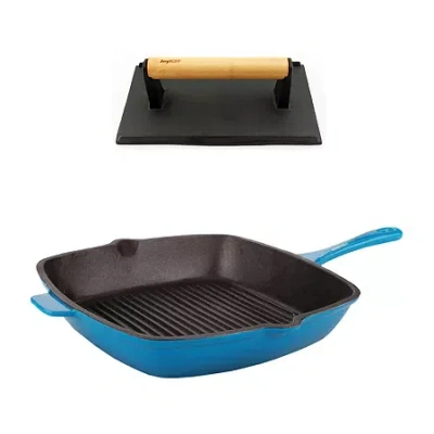 Berghoff Neo Cast Iron Grill Pan And Bacon/steak Press Set In Blue