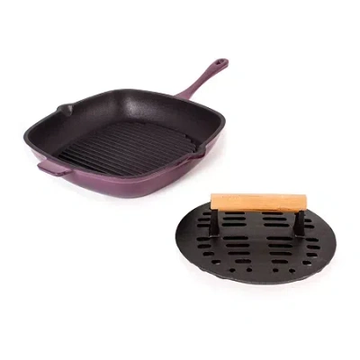 Berghoff Neo Cast Iron Grill Pan And Slotted Steak Press Set In Purple