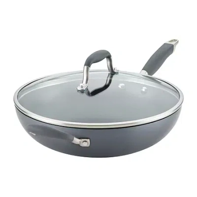 Anolon Advanced Hard Anodized 12" Deep Frying Pan With Lid And Helper Handle In Gray