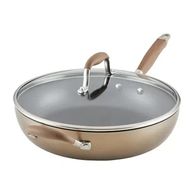 Anolon Advanced Hard Anodized 12" Deep Frying Pan With Lid And Helper Handle In Brown