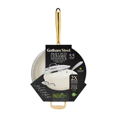 Gotham Steel Ultra 5.5-qt. Non-stick Jumbo Cooker Pan With Lid And Gold Handle In White