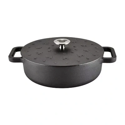 Farberware Disney Monochrome Pre Seasoned Cast Iron 3-qt. Shallow Casserole With Lid In Black