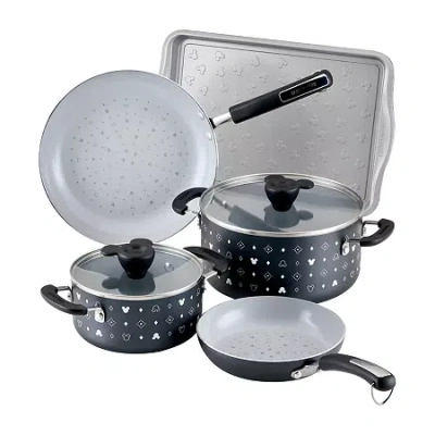 Farberware Disney Monochrome Ceramic 7-pc. Non-stick Cookware Set In Black