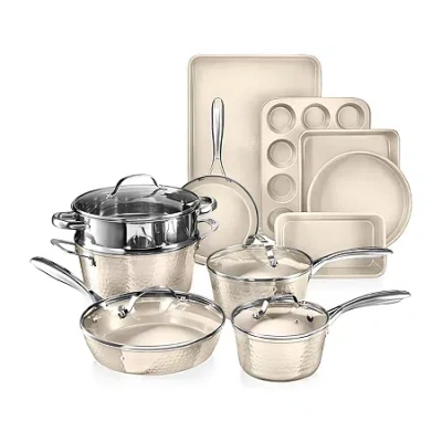 Gotham Steel Hammered Cream 15-pc. Non-stick Ceramic Cookware And Bakeware Set In White