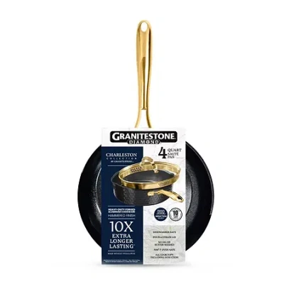 Granitestone Charleston Collection Hammered 4-qt. Non-stick Deep Satue Pan With Lid In Black